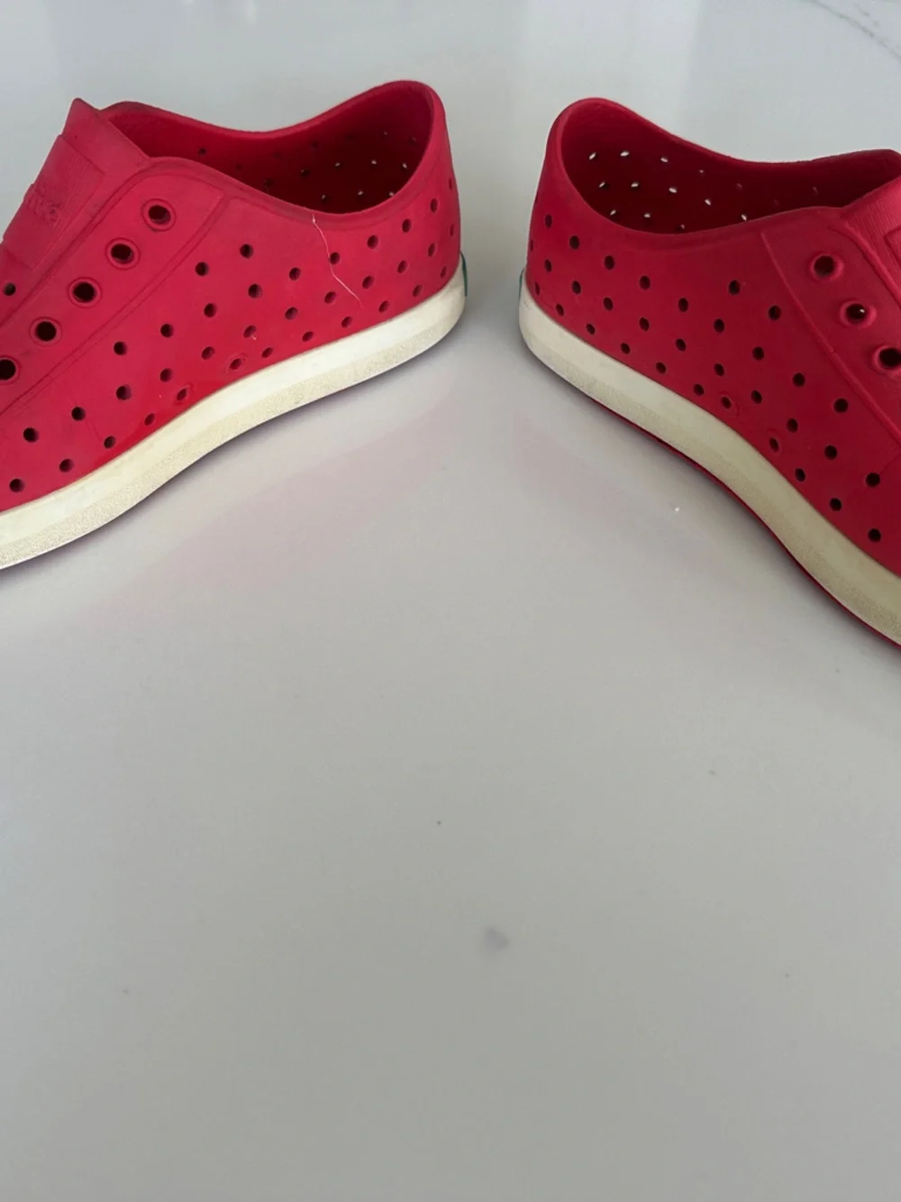 Native Red Slip-On Perforated Sneakers with White Soles